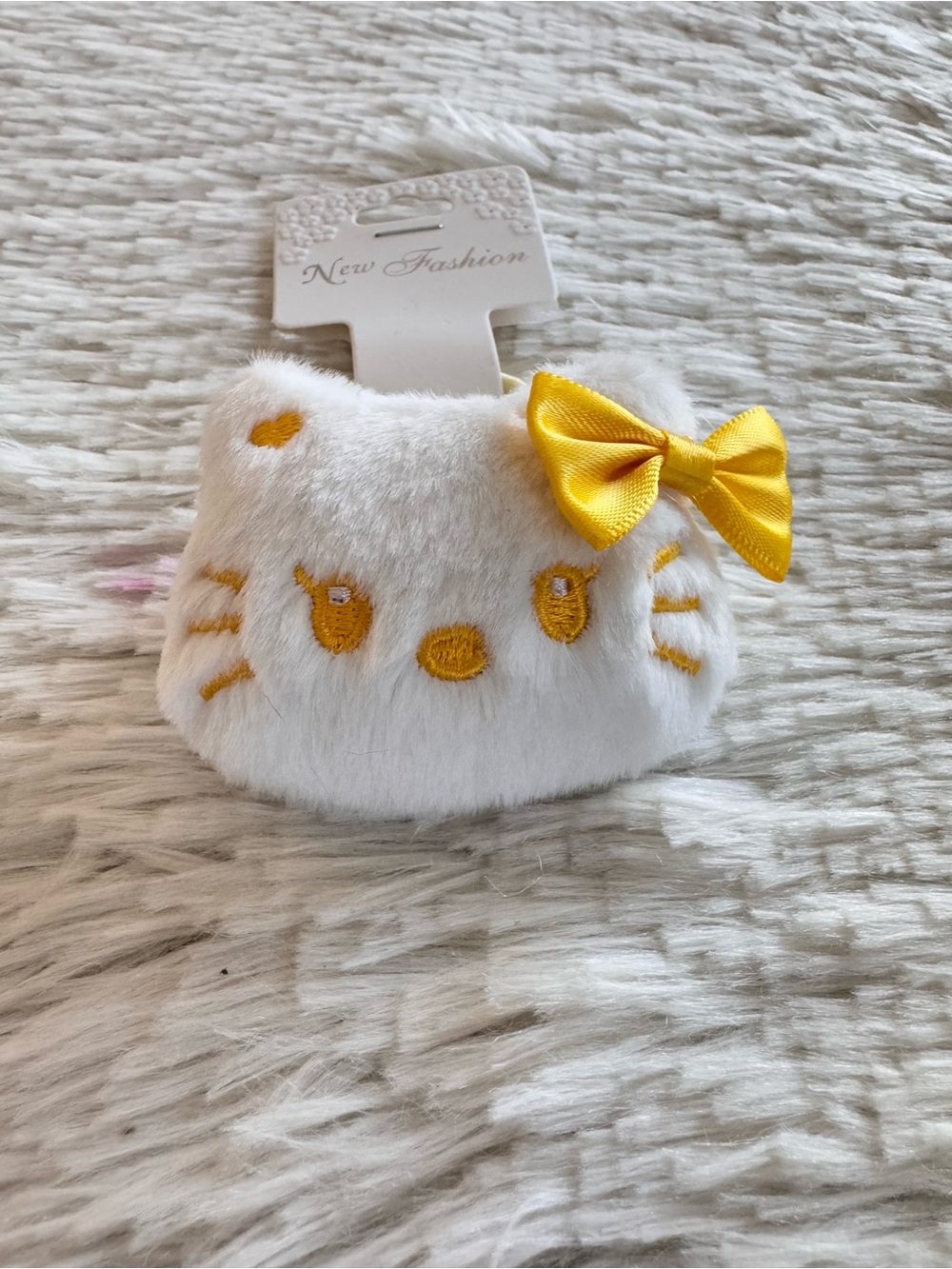 Hello kitty White Fuzzy with Yellow Bow hair Tie